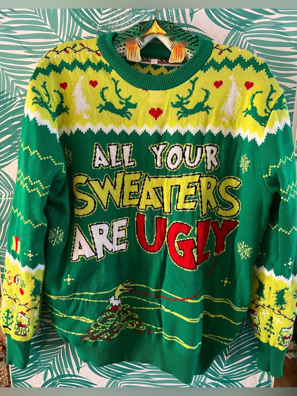 Green 'All Your Sweaters Are Ugly' Holiday Sweater The Grinch Vibe Sz L